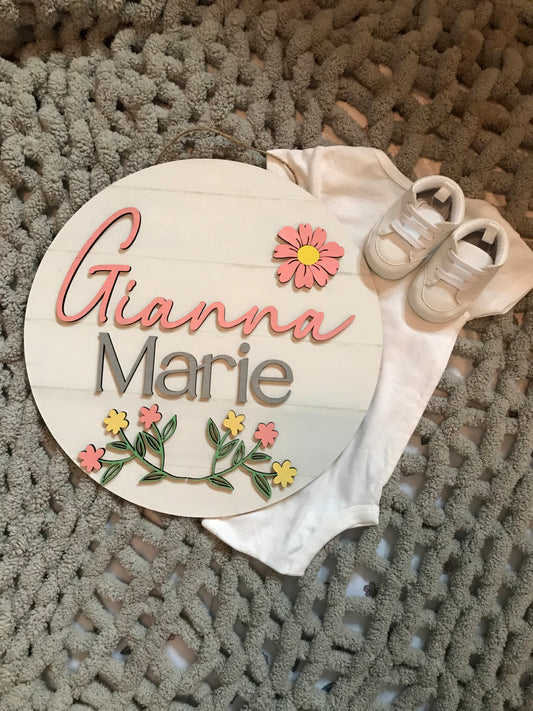 Baby Name Sign - Spring Flowers - First/Middle Name