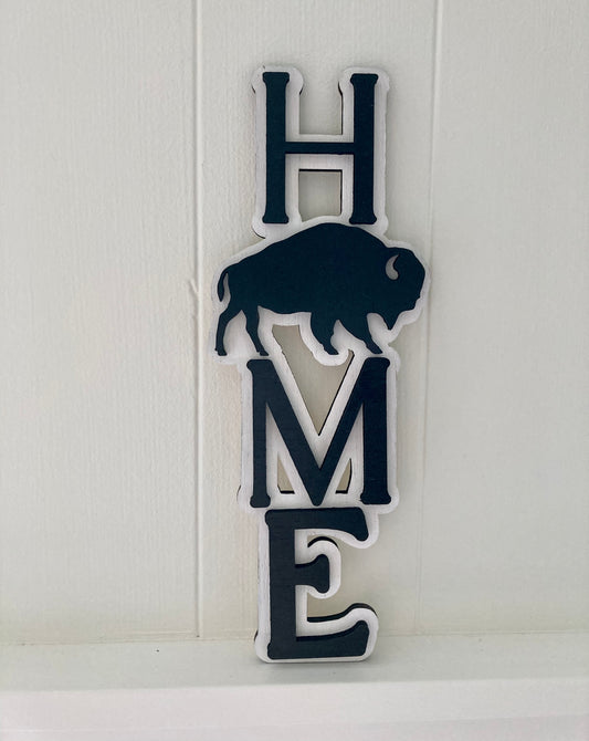 Buffalo "Home" Wall Hanger or Mantel Home Decor - 3D Product/Laser Cut - Black/White - Vertical