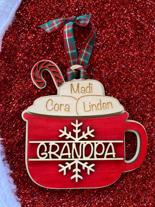 Personalized Christmas Ornament - Custom Named Hot Chocolate Mug, Personalized Marshmallows with Candy Cane